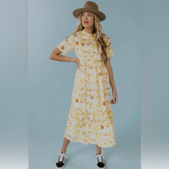 Roolee Plus Size Printed Mom Nursing Dress Yellow Pink Blue Floral XXL XXXL - Picture 1 of 4